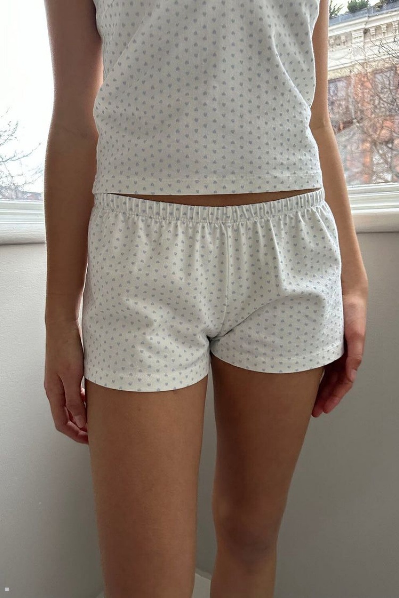 Short Jogging Brandy Melville Emery Heart Blanche Bleu | ODE-52939533